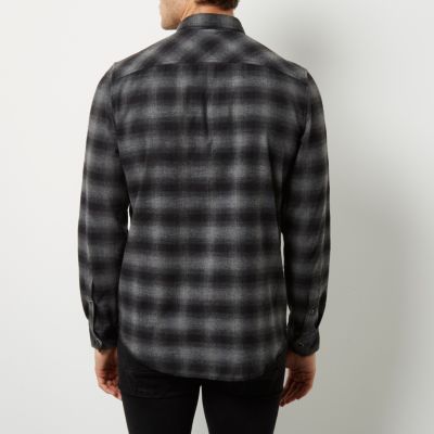 Grey casual check western flannel shirt
